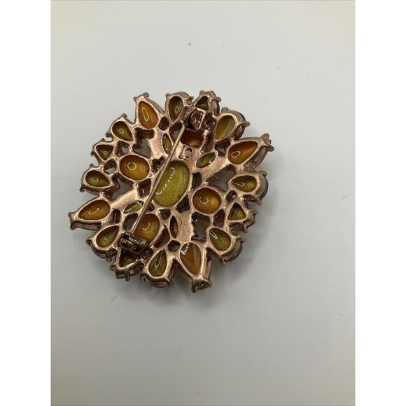Liz Claiborne Bronze Red Crystal Brooch Fashion Jewelry Statement Piece - Picture 3 of 4
